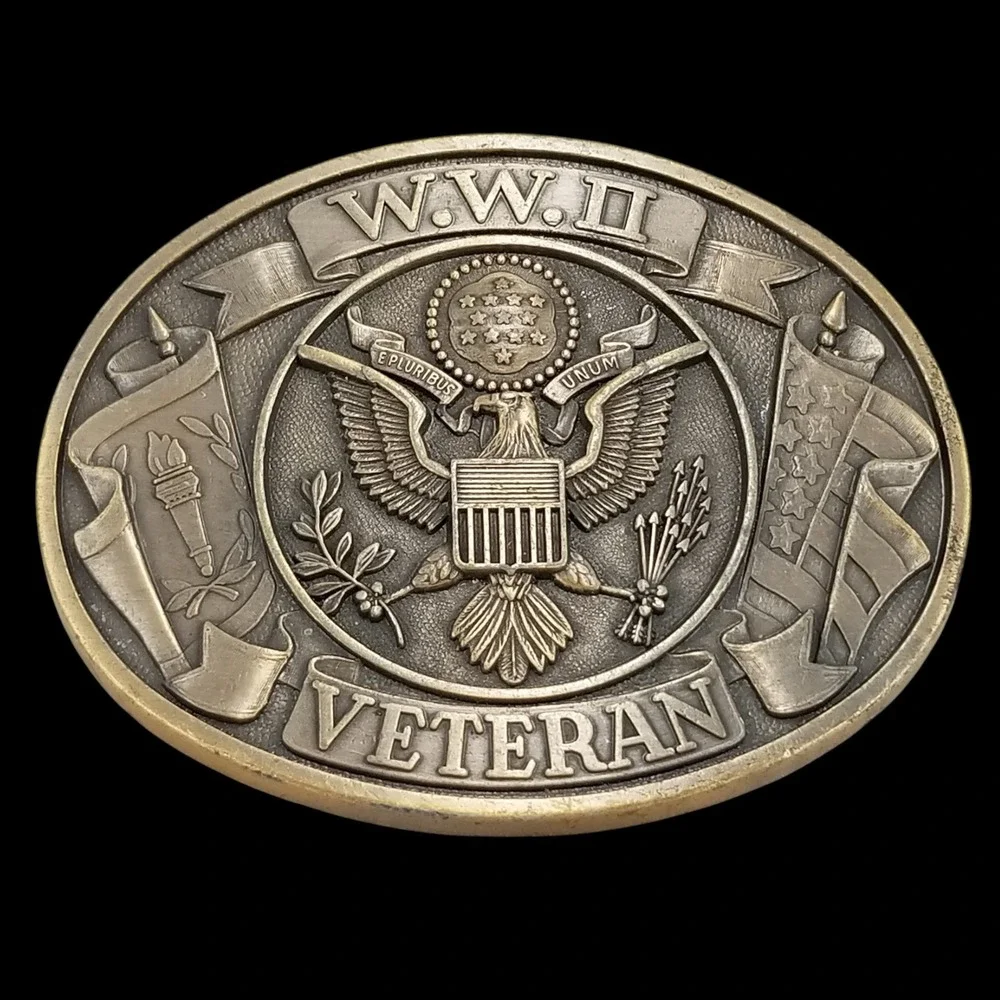 WWII Veteran Belt Buckle US Military Eagle‎ Emblem USA Made